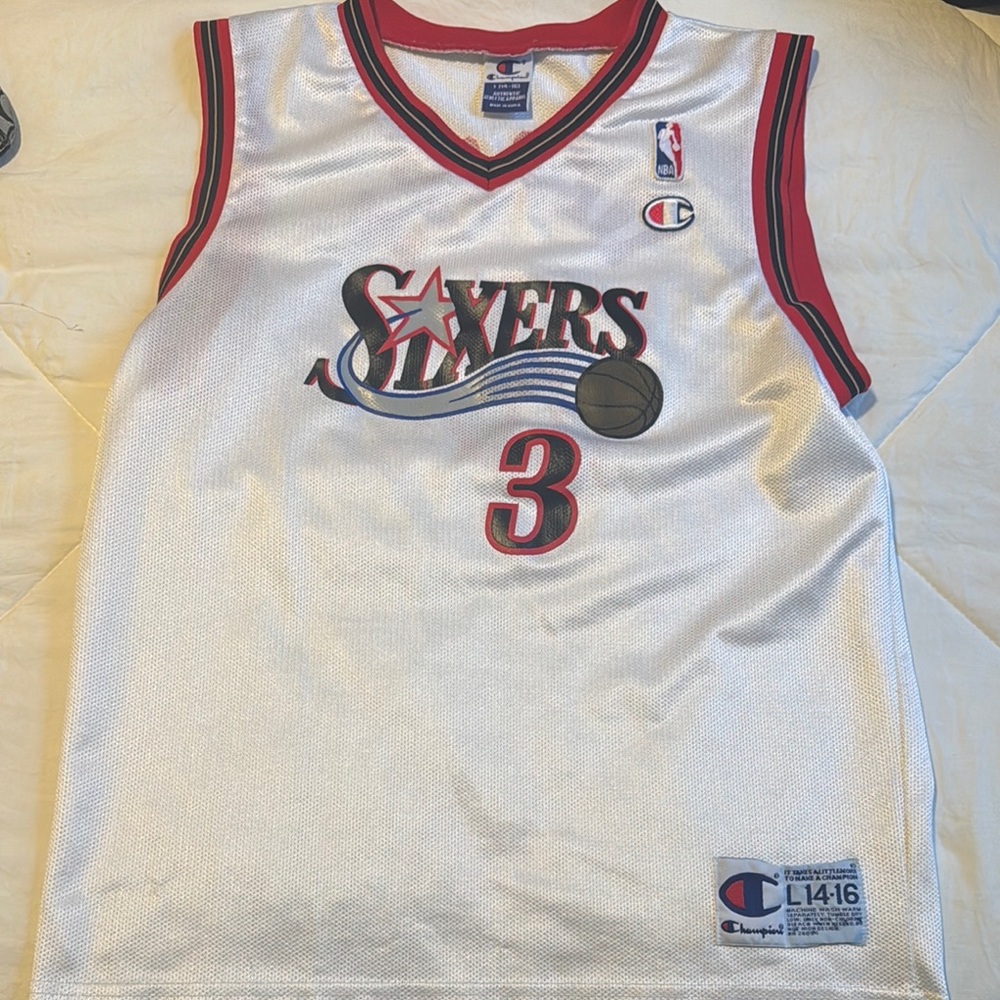 Champion White and Red Sixers Jersey